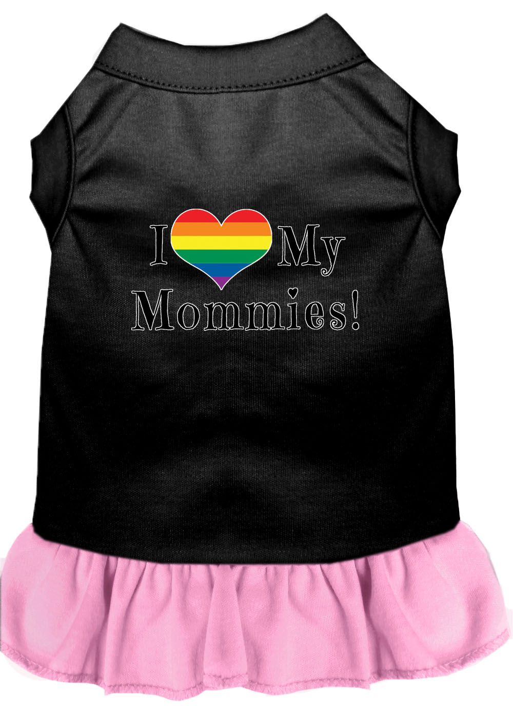 I Heart my Mommies Screen Print Dog Dress Black with Light Pink Sm
